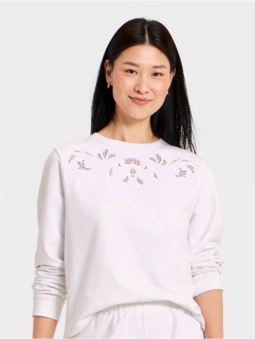 Target A New Day Womens White Eyelet Detail Long-Sleeve Top